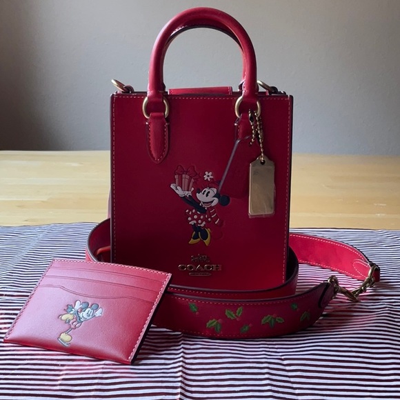 🎁 DISNEY X COACH NORTH SOUTH MINI TOTE WITH MINNIE MOUSE AND CARD CASE 🎁 - Picture 6 of 16